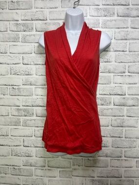 CAbi Faux Wrap Crossover Red Coral Sleeveless Top Style 115 Small